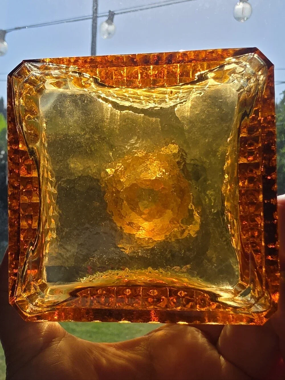 VTG Mid Century Amber Diamond Point Glass Decanter Bottle | Japan